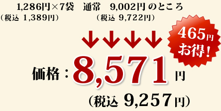 1,289円（税込1,389円）×7袋　通常9,002円（税込9,722円）のところ　価格　8,571円（税込9,257円）　465円お得！